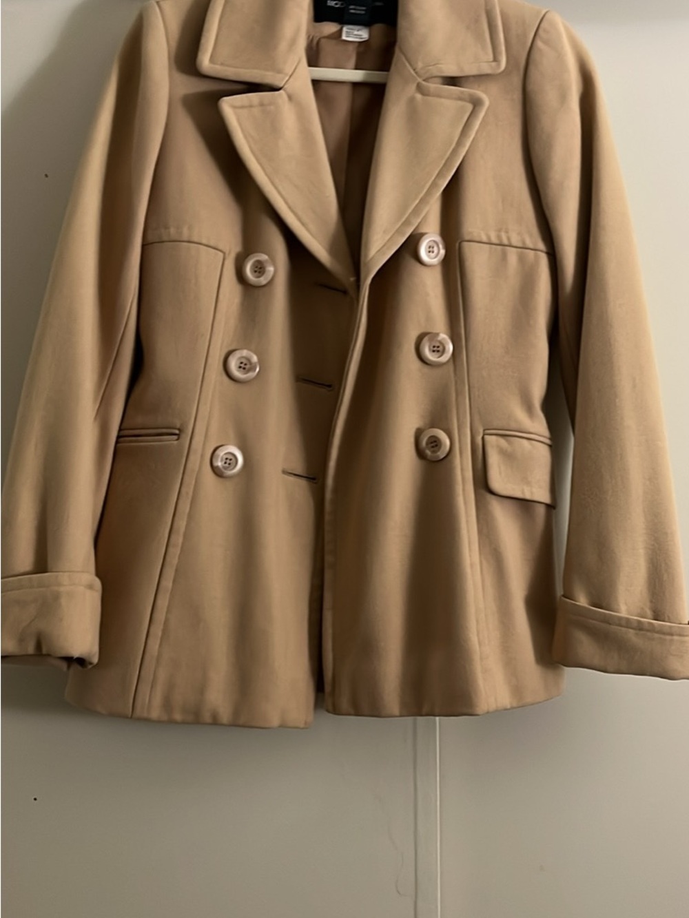 Moda International Camel Double-Breasted Pea Coat